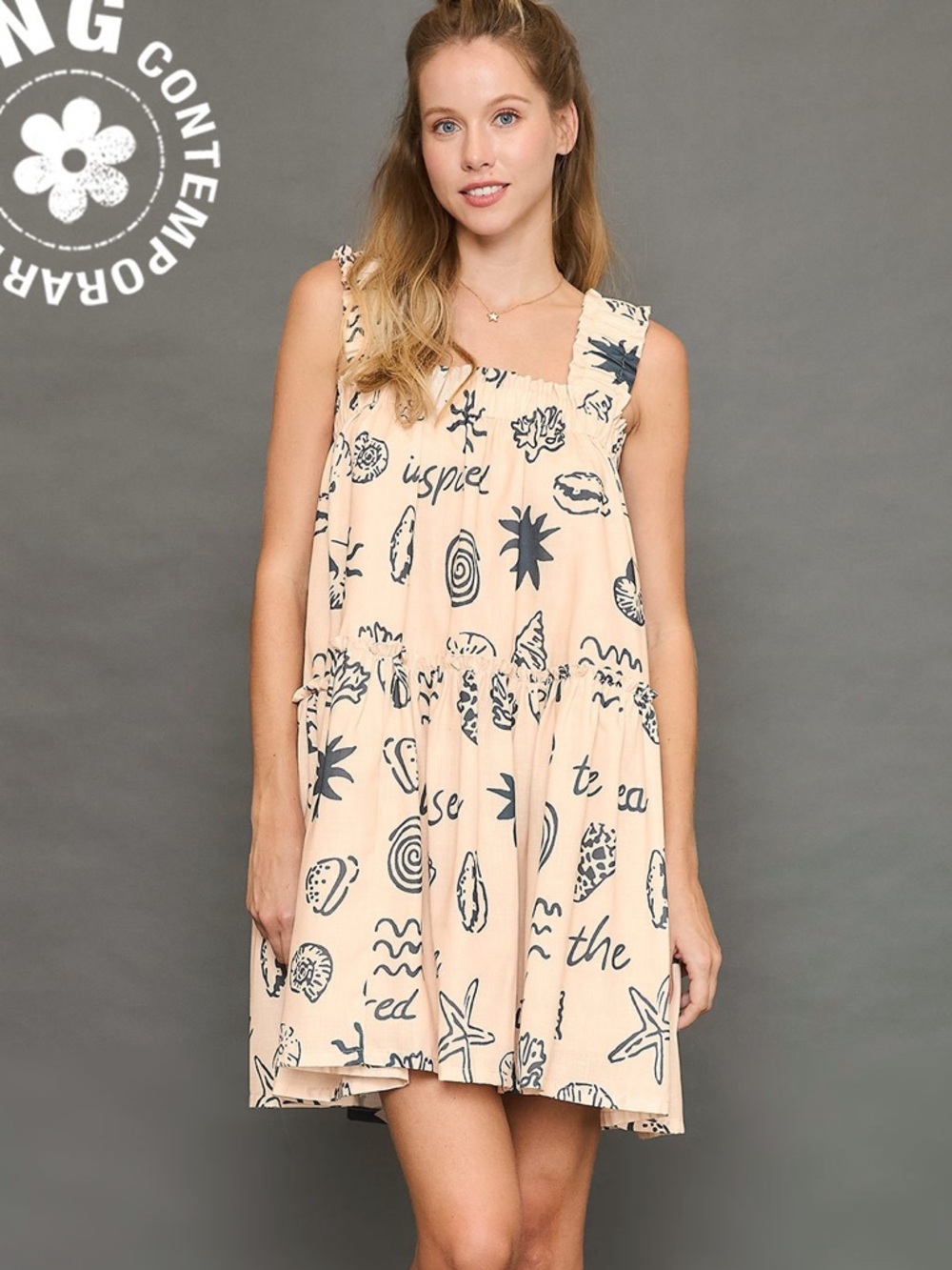 Umgee nautical Abstract Print Tiered Dress